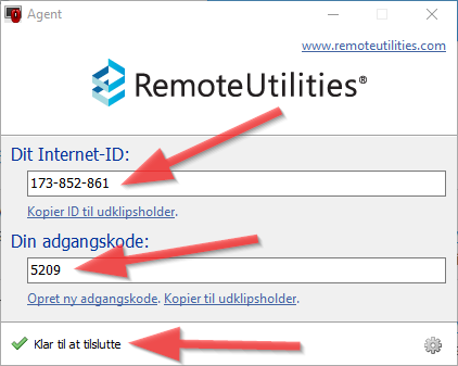 Send internet ID og adgangskode til os.